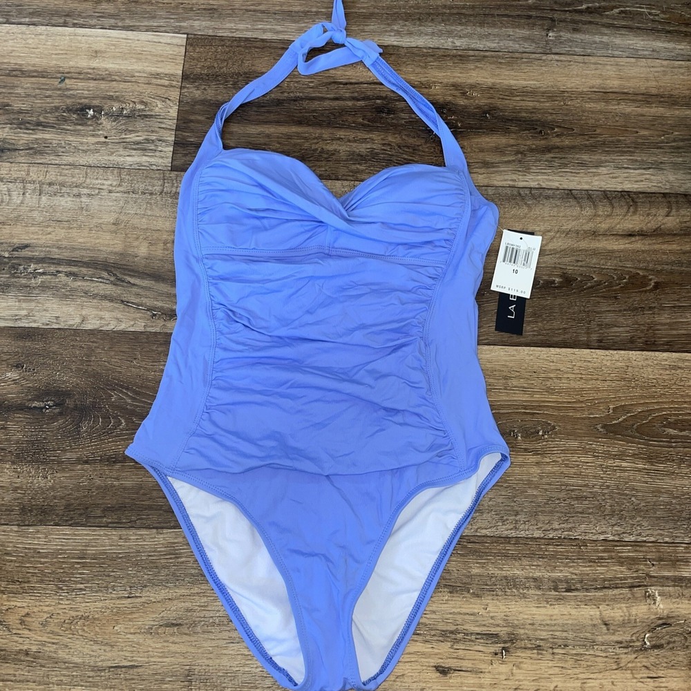 LA BLANCA Women Cross Back One Piece Swimsuit Color Aquamarine Pool Size 10 $119